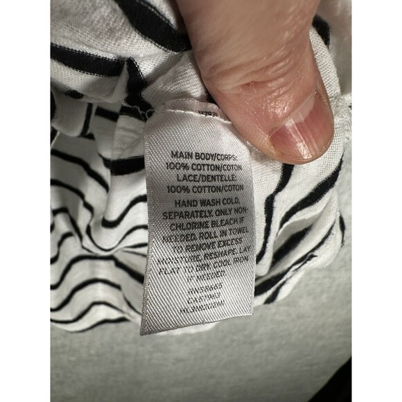 Hinge Women's Small Top Short Sleeve Scoop Neck Lace Sleeves Navy/White Striped - Picture 3 of 6